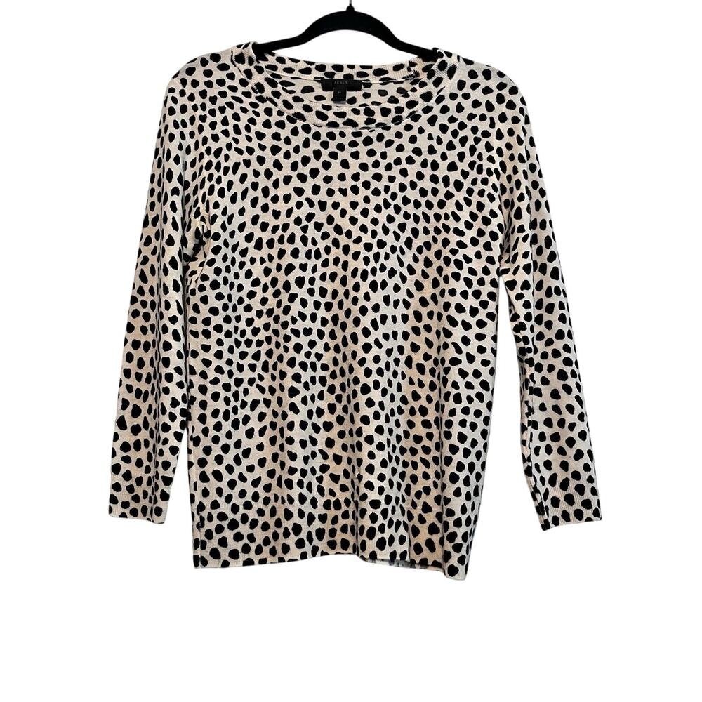 J Crew Merino Wool Womens Animal Print 3/4 Sleeve Pullover‎ Blouse Size M